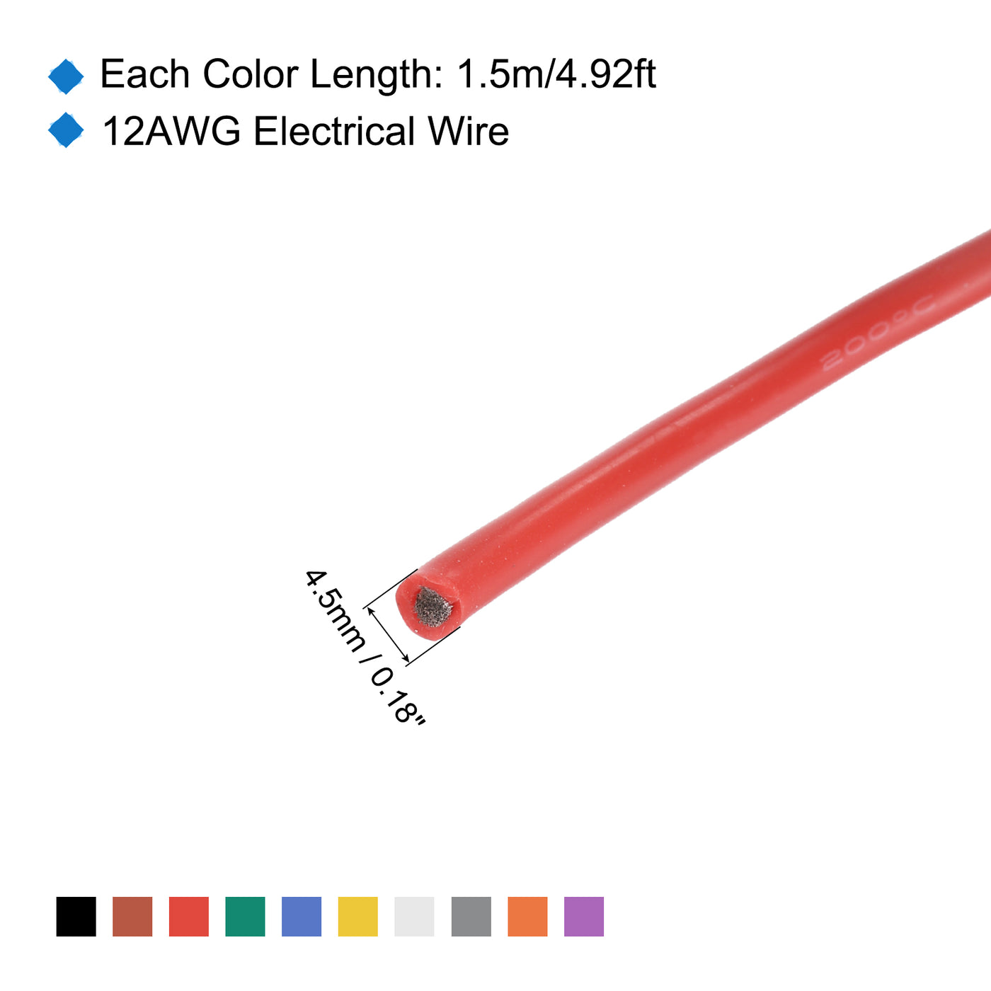 Harfington 12 Gauge Silicone Wire 12AWG Electrical Wire Stranded Wire Flexible Tinned Copper Wire High Temp Hookup Wire 10 Color 1.5m/4.92ft 10pcs