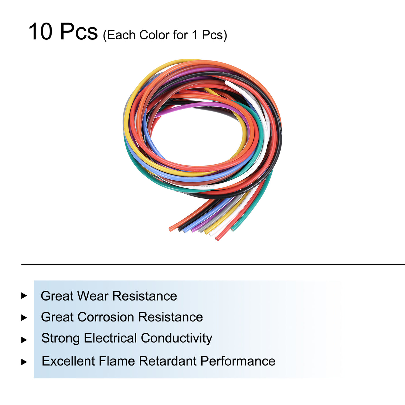 Harfington 12 Gauge Silicone Wire 12AWG Electrical Wire Stranded Wire Flexible Tinned Copper Wire High Temp Hookup Wire 10 Color 1.5m/4.92ft 10pcs