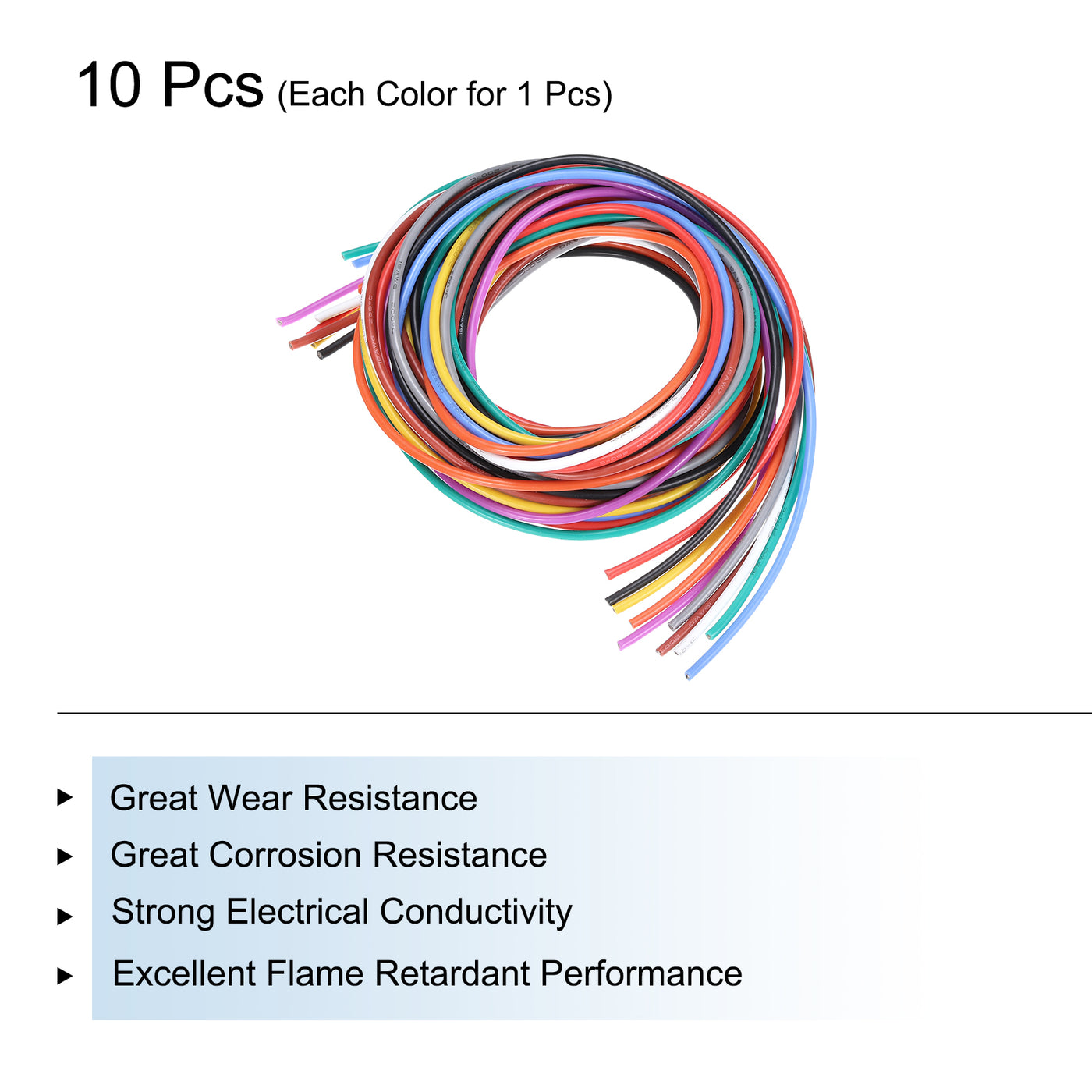 Harfington 14 Gauge Silicone Wire 14AWG Electrical Wire Stranded Wire Flexible Tinned Copper Wire High Temp Hookup Wire 10 Color 1.5m/4.92ft 10pcs