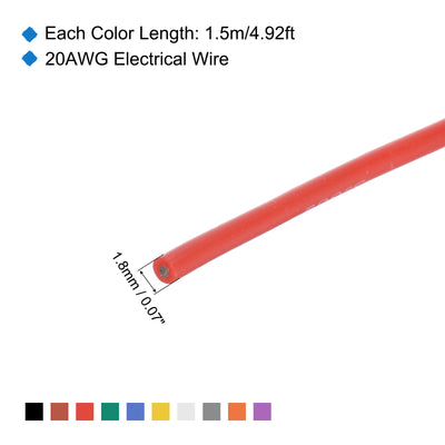 Harfington 20 Gauge Silicone Wire 20AWG Electrical Wire Stranded Wire Flexible Tinned Copper Wire High Temp Hookup Wire 10 Color 1.5m/4.92ft 10pcs