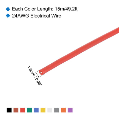 Harfington 24 Gauge Silicone Wire 24AWG Electrical Wire Stranded Wire Flexible Tinned Copper Wire High Temp Hookup Wire Spool 10 Color 15m/49.2ft 10pcs