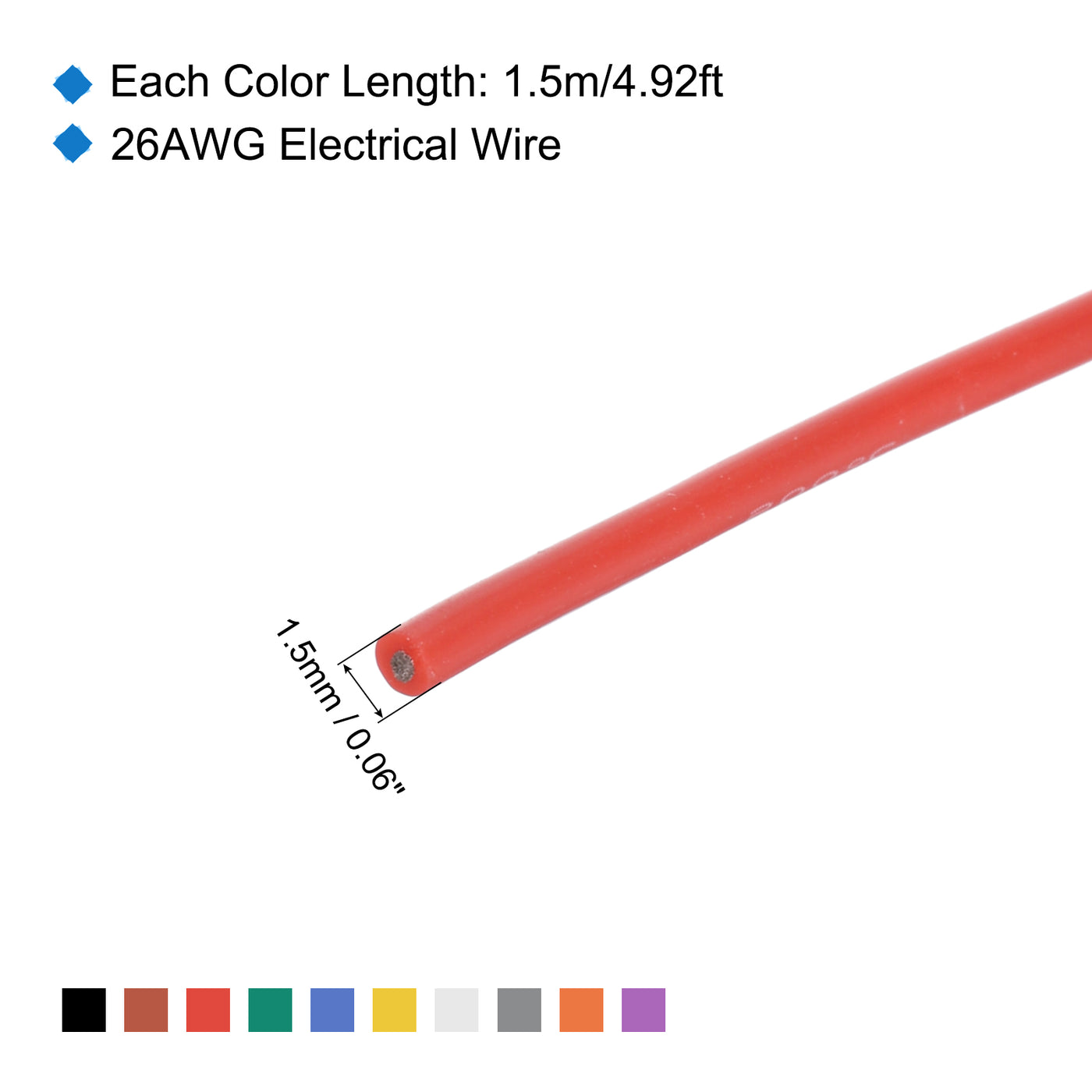 Harfington 26 Gauge Silicone Wire 26AWG Electrical Wire Stranded Wire Flexible Tinned Copper Wire High Temp Hookup Wire 10 Color 1.5m/4.92ft 10pcs