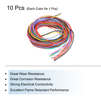 Harfington 26 Gauge Silicone Wire 26AWG Electrical Wire Stranded Wire Flexible Tinned Copper Wire High Temp Hookup Wire 10 Color 1.5m/4.92ft 10pcs