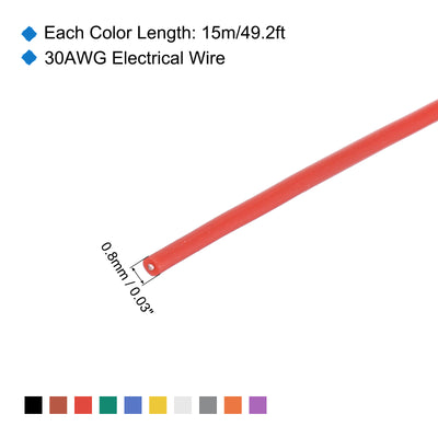 Harfington 30 Gauge Silicone Wire 30AWG Electrical Wire Stranded Wire Flexible Tinned Copper Wire High Temp Hookup Wire Spool 10 Color 15m/49.2ft 10pcs