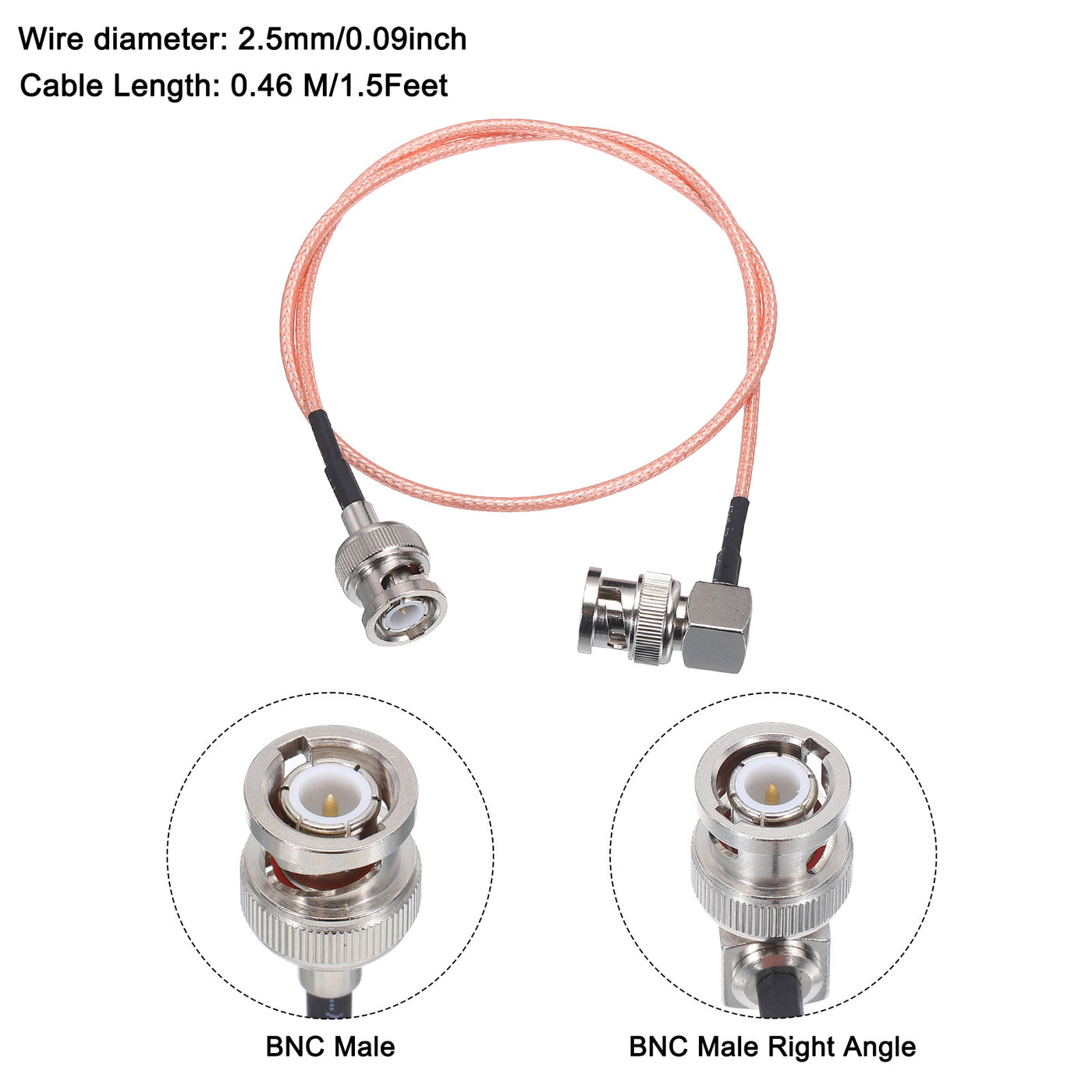 Harfington RG316 Coaxial Cables BNC Male to BNC Male Right Angle Low Loss RF Coaxial Cable 1.5FT 50 Ohm Orange 2Pcs