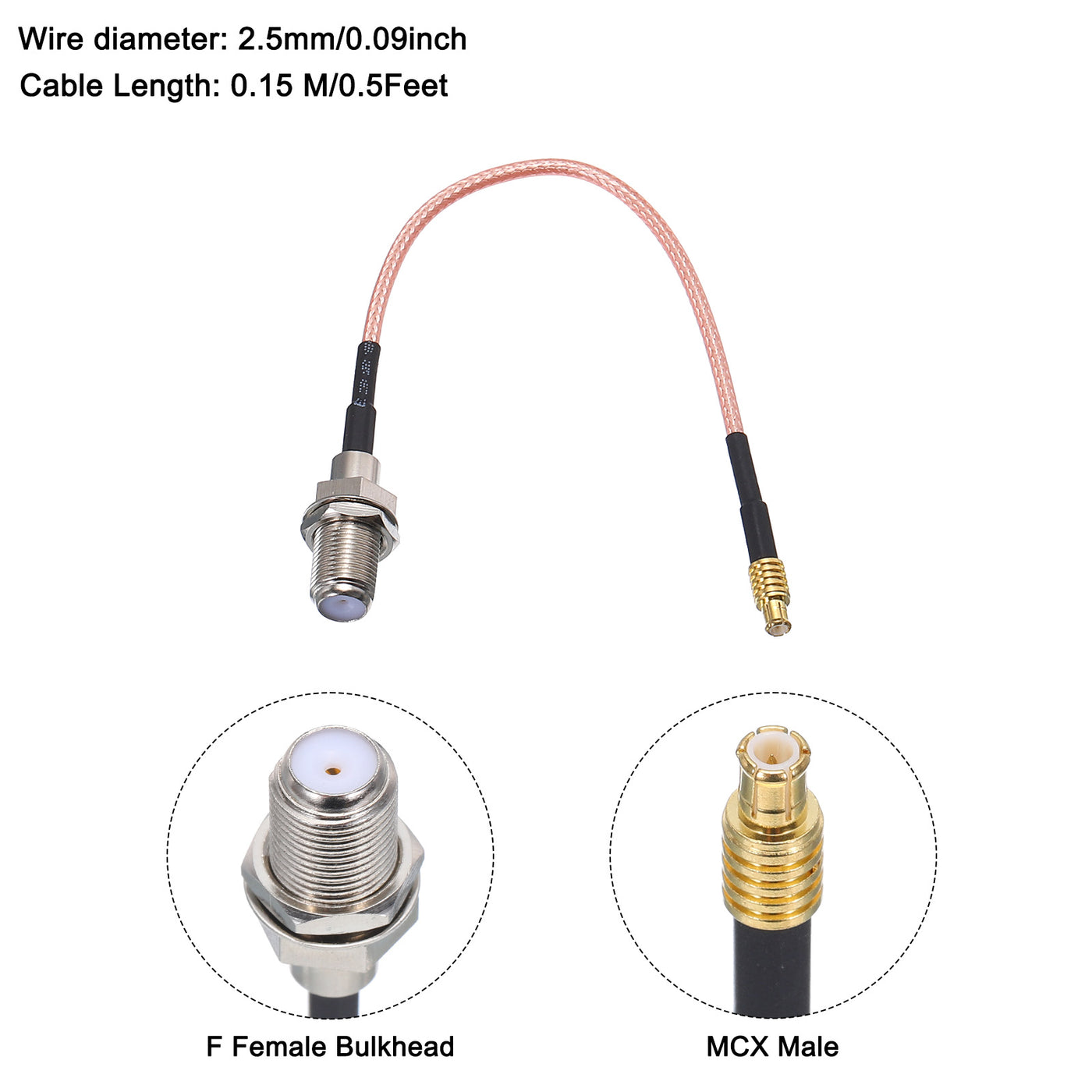 Harfington RG316 Coaxial Cables F Female Bulkhead to MCX Male Low Loss RF Coaxial Cable 0.5FT 50 Ohm Orange 2Pcs