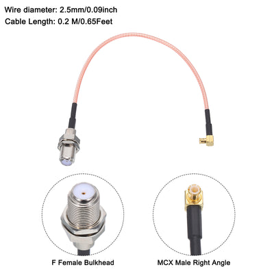 Harfington RG316 Coaxial Cables F Female Bulkhead to MCX Male Right Angle Low Loss RF Coaxial Cable 0.65FT 50 Ohm Orange 2Pcs