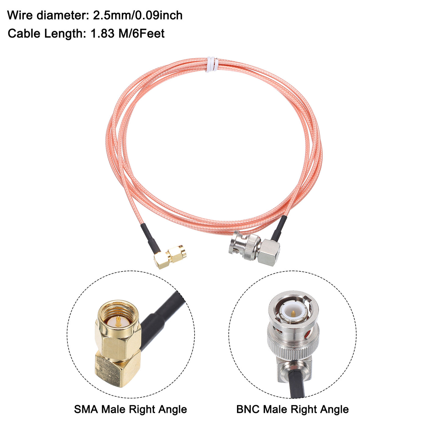 Harfington RG316 Coaxial Cables SMA Male Right Angle to BNC Male Right Angle Low Loss RF Coaxial Cable 6FT 50 Ohm Orange 2Pcs