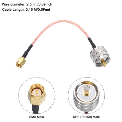 Harfington RG316 Coaxial Cables SMA Male to UHF Male Low Loss RF Coaxial Cable 0.5FT 50 Ohm Orange 2Pcs