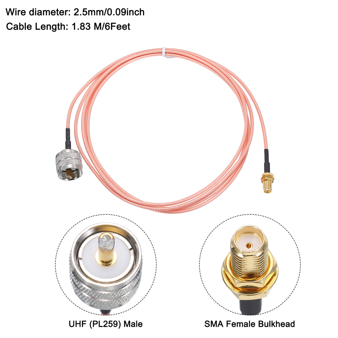 Harfington RG316 Coaxial Cables SMA Female Bulkhead to UHF Male Low Loss RF Coaxial Cable 6FT 50 Ohm Orange 2Pcs