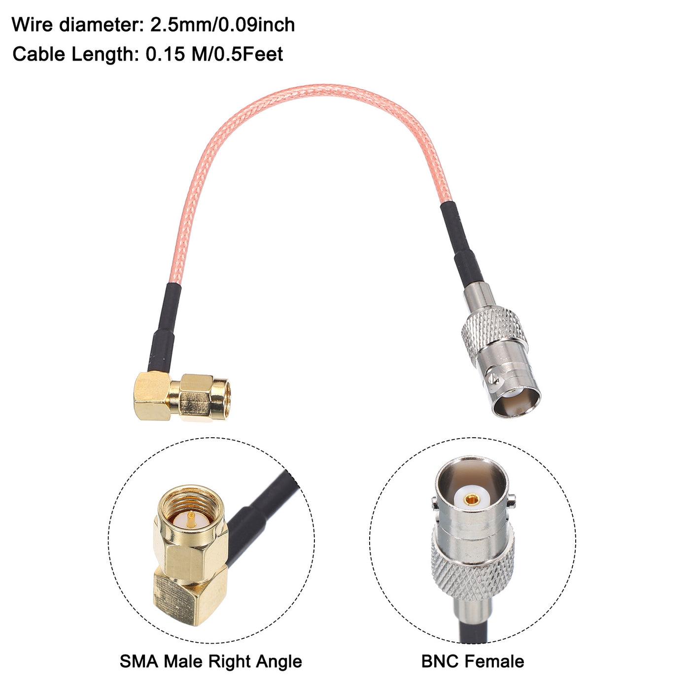 Harfington RG316 Coaxial Cables SMA Male Right Angle to BNC Female Low Loss RF Coaxial Cable 0.5FT 50 Ohm Orange 2Pcs