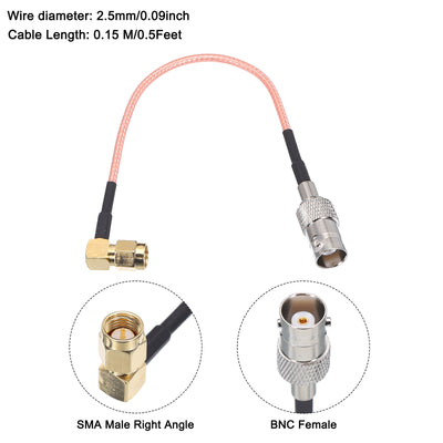 Harfington RG316 Coaxial Cables SMA Male Right Angle to BNC Female Low Loss RF Coaxial Cable 0.5FT 50 Ohm Orange 2Pcs