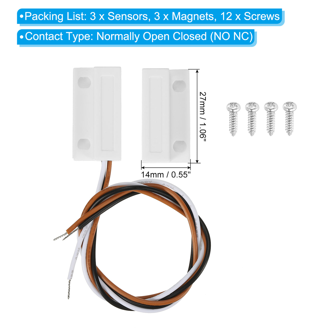 Harfington Magnetic Reed Switch, 3 Sets NC NO Magnetic Contact Switch for Door Window