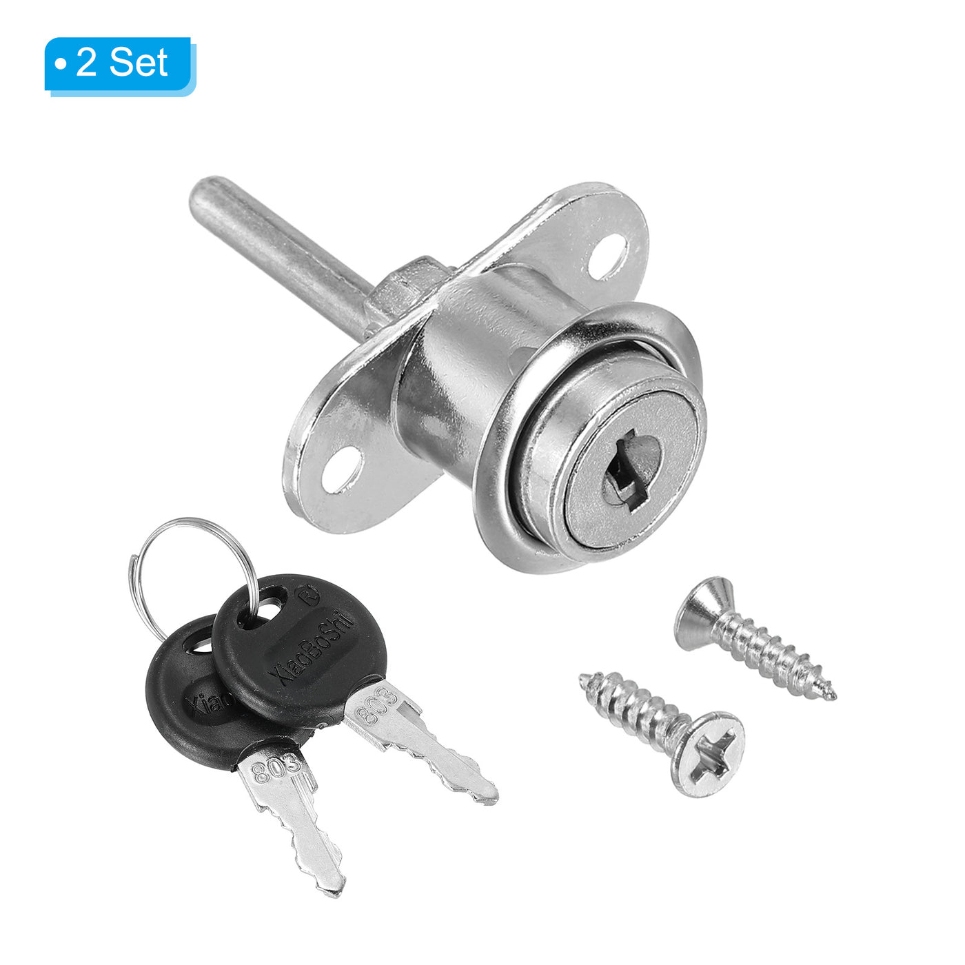 Harfington 19mm Drawer Locks with Keys, 2 Pack Zinc Alloy Nickel Plated Drawer Lock Keyed Different for Furniture Showcase Locker, Silver Tone