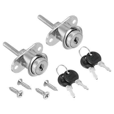 Harfington 19mm Drawer Locks with Keys, 2 Pack Zinc Alloy Nickel Plated Drawer Lock Keyed Different for Furniture Showcase Locker, Silver Tone