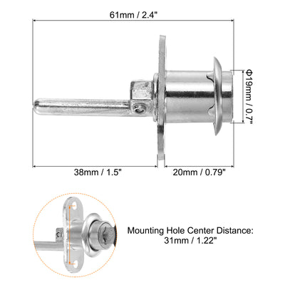 Harfington 16mm Drawer Locks with Keys, 2 Pack Zinc Alloy Nickel Plated Drawer Lock Keyed Different for Furniture Showcase Locker, Silver Tone