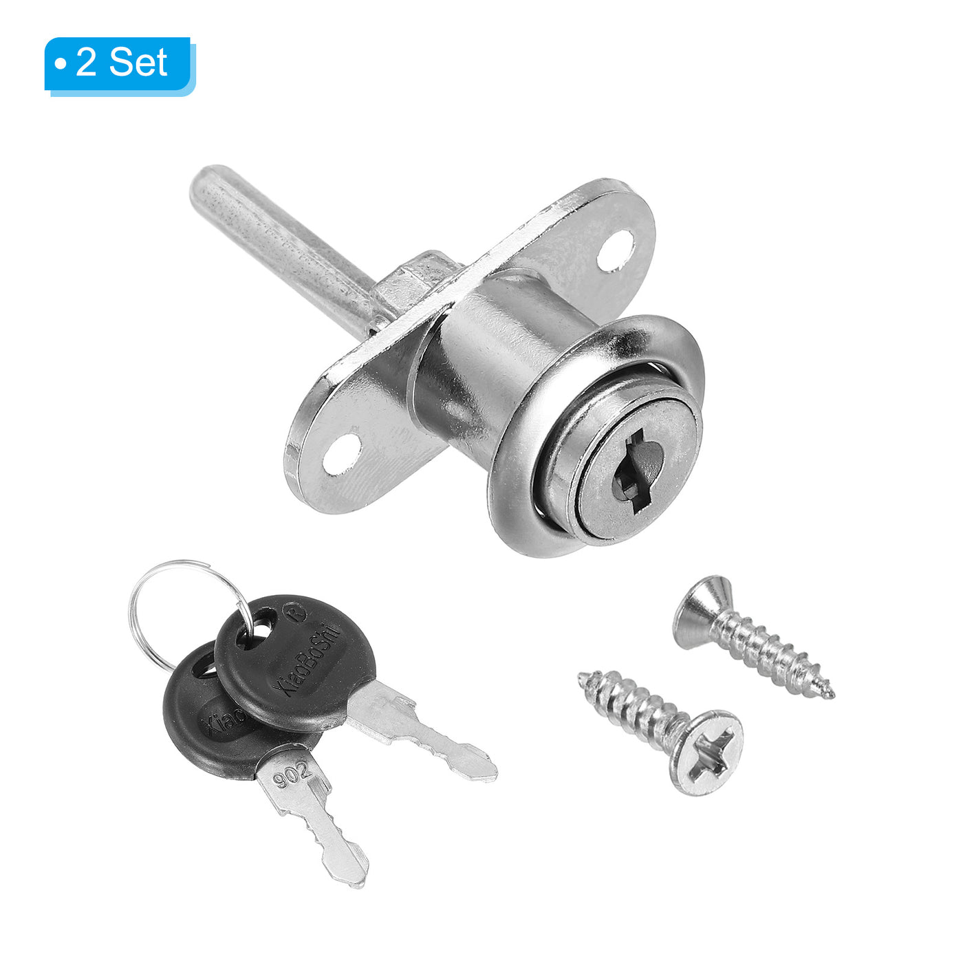 Harfington 16mm Drawer Locks with Keys, 2 Pack Zinc Alloy Nickel Plated Drawer Lock Keyed Different for Furniture Showcase Locker, Silver Tone