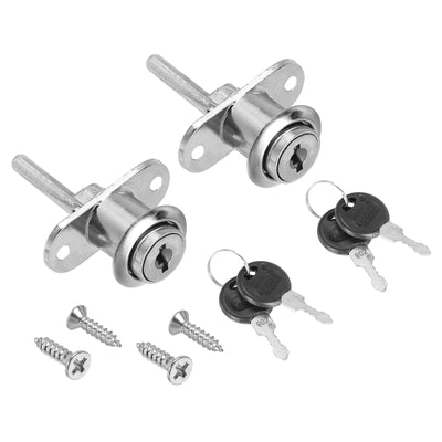 Harfington 16mm Drawer Locks with Keys, 2 Pack Zinc Alloy Nickel Plated Drawer Lock Keyed Different for Furniture Showcase Locker, Silver Tone