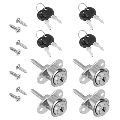 Harfington 19mm Drawer Locks with Keys, 4 Pack Zinc Alloy Nickel Plated Drawer Lock Keyed Different for Furniture Drawer Showcase Locker, Silver Tone