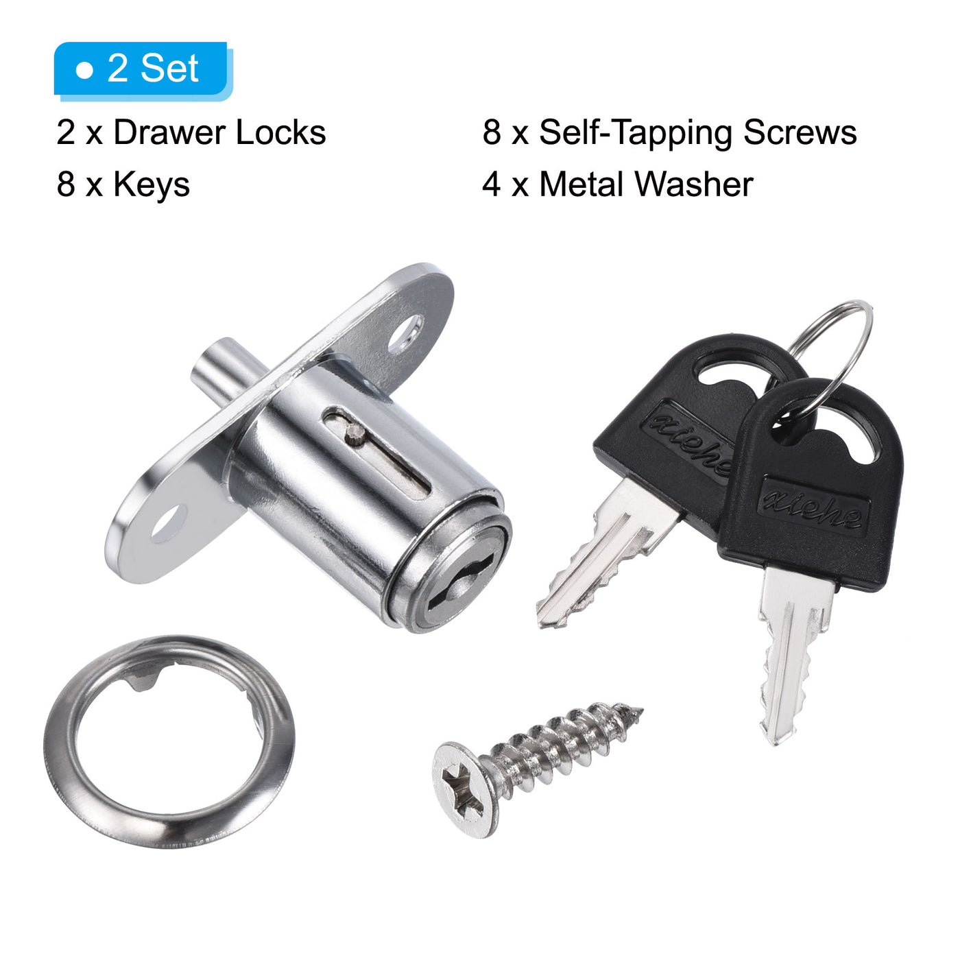 Harfington Drawer Locks with Keys, Zinc Alloy Chrome Finish Drawer Door Lock Keyed Different for Door Furniture Locker Lock