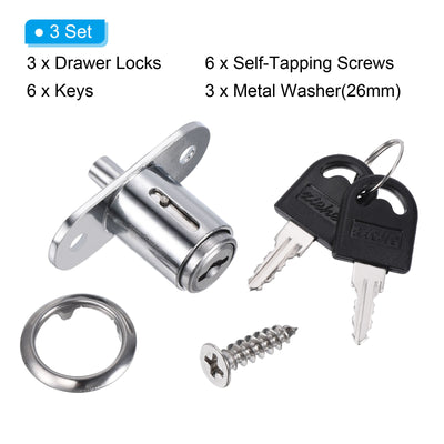 Harfington Cylinder Diameter Cylinder Length Drawer Locks with Keys, Zinc Alloy Chrome Finish Keyed Alike for Door Furniture Locker Lock