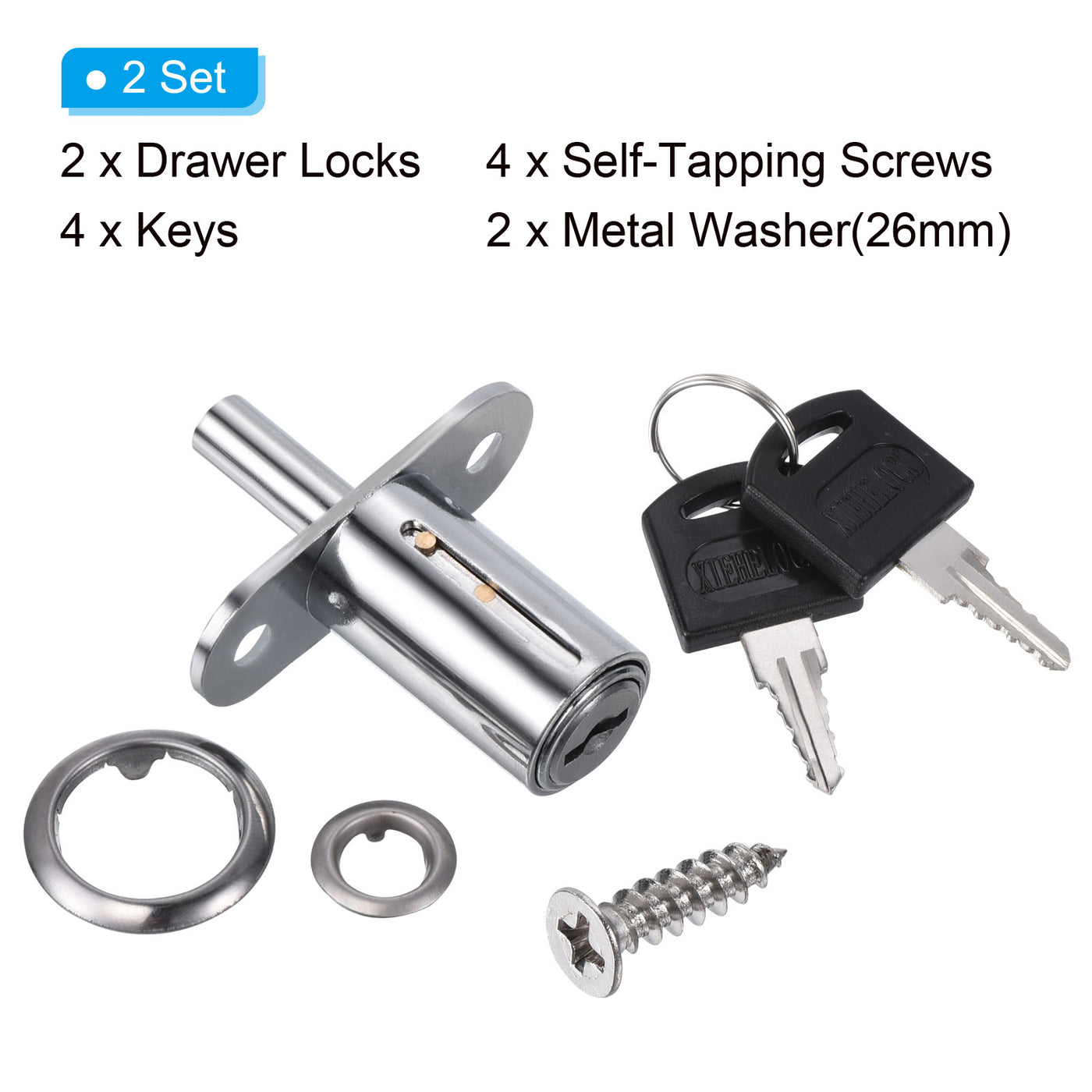 Harfington Drawer Locks with Keys, Zinc Alloy Chrome Finish Drawer Door Lock Keyed Different for Door Furniture Locker Lock