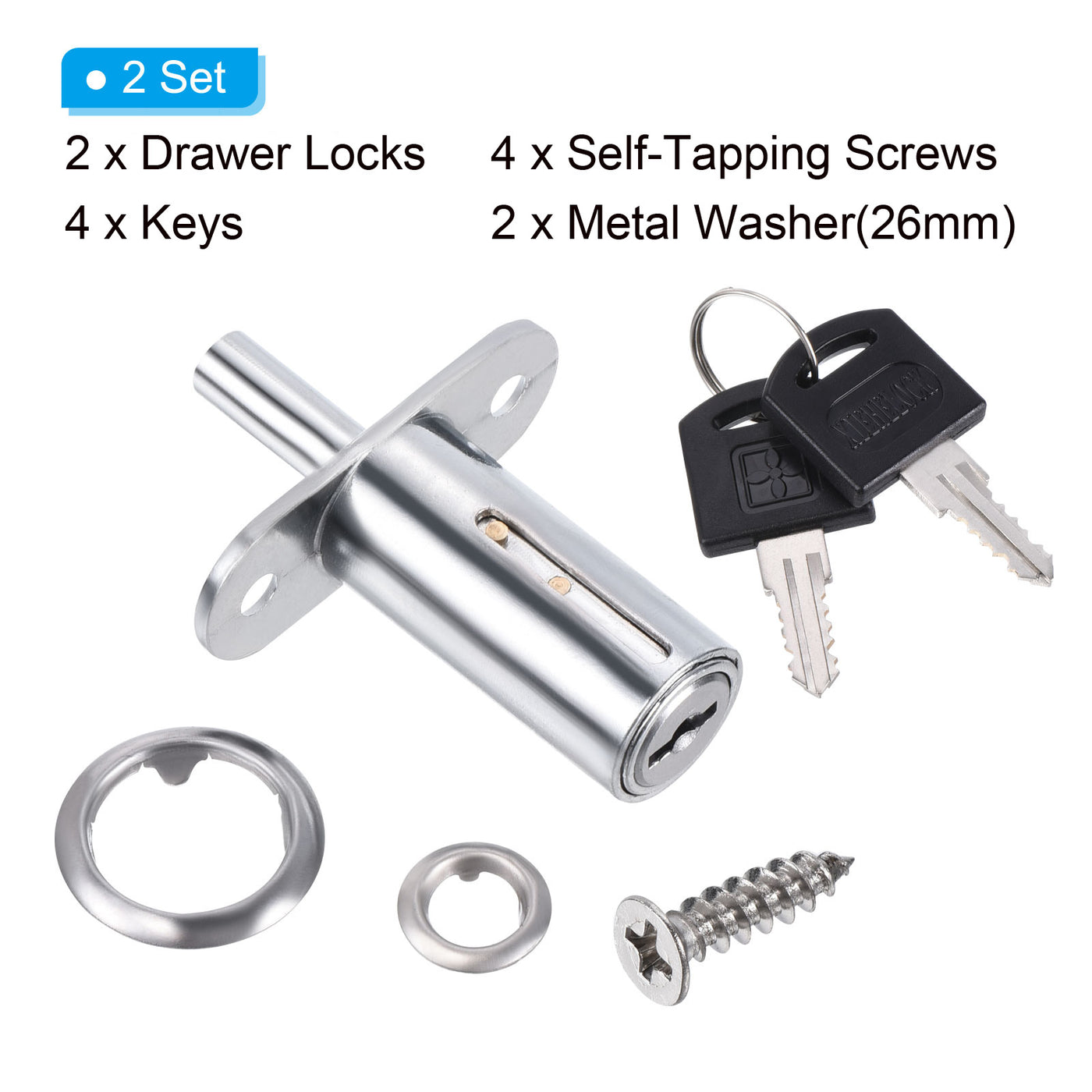 Harfington Drawer Locks with Keys, Zinc Alloy Chrome Finish Drawer Door Lock Keyed Different for Door Furniture Locker Lock