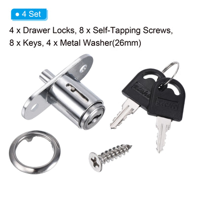 Harfington Drawer Locks with Keys, Zinc Alloy Chrome Finish Drawer Door Lock Keyed Different for Door Furniture Locker Lock