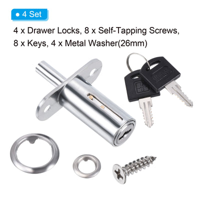 Harfington Cylinder Diameter Cylinder Length Drawer Locks with Keys, Zinc Alloy Chrome Finish Keyed Alike for Door Furniture Locker Lock