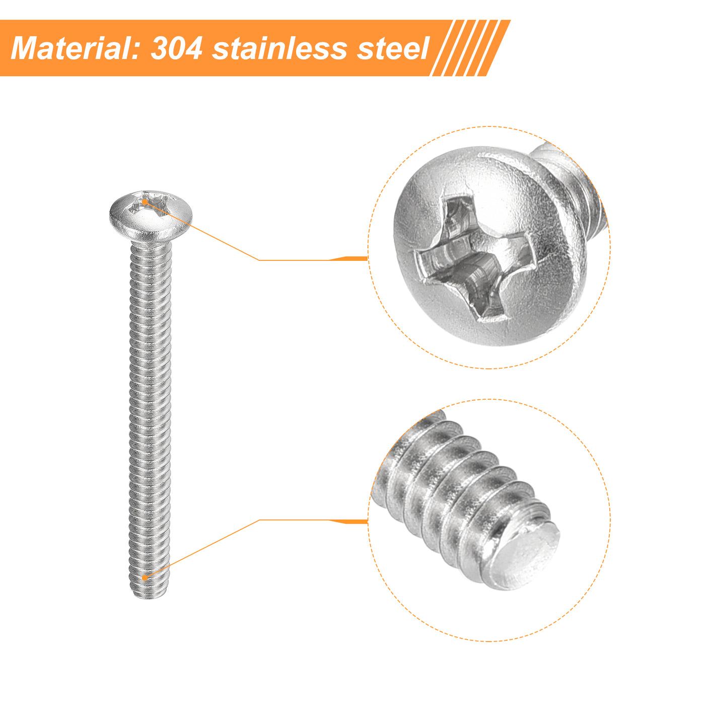 uxcell Uxcell #6-32x2" Pan Head Machine Screws, Stainless Steel 18-8 Screw, Pack of 10