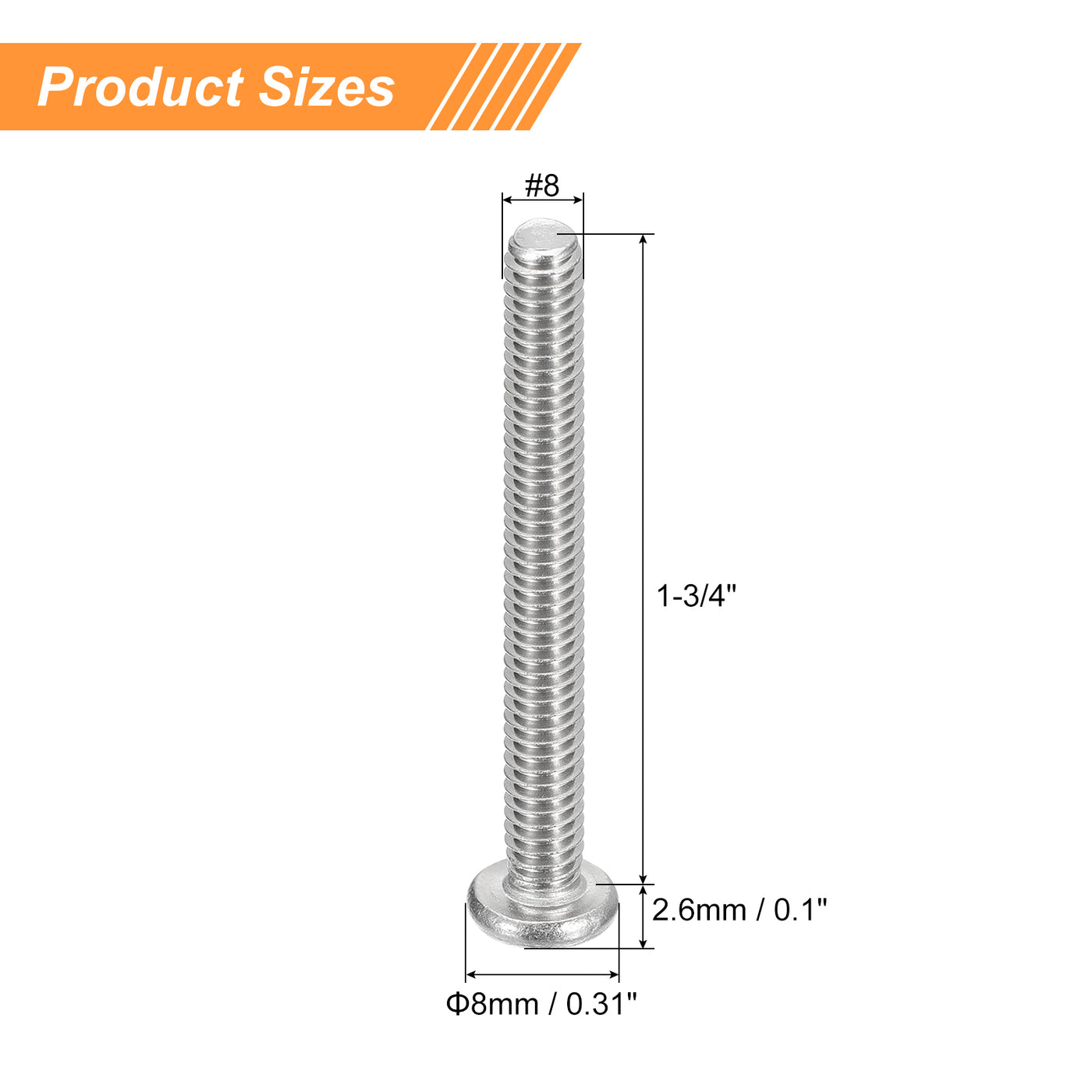 uxcell Uxcell #8-32x1-3/4" Pan Head Machine Screws, Stainless Steel 18-8 Screw, Pack of 20