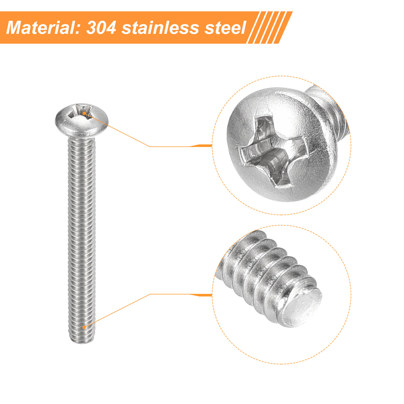 uxcell Uxcell #8-32x1-3/4" Pan Head Machine Screws, Stainless Steel 18-8 Screw, Pack of 20