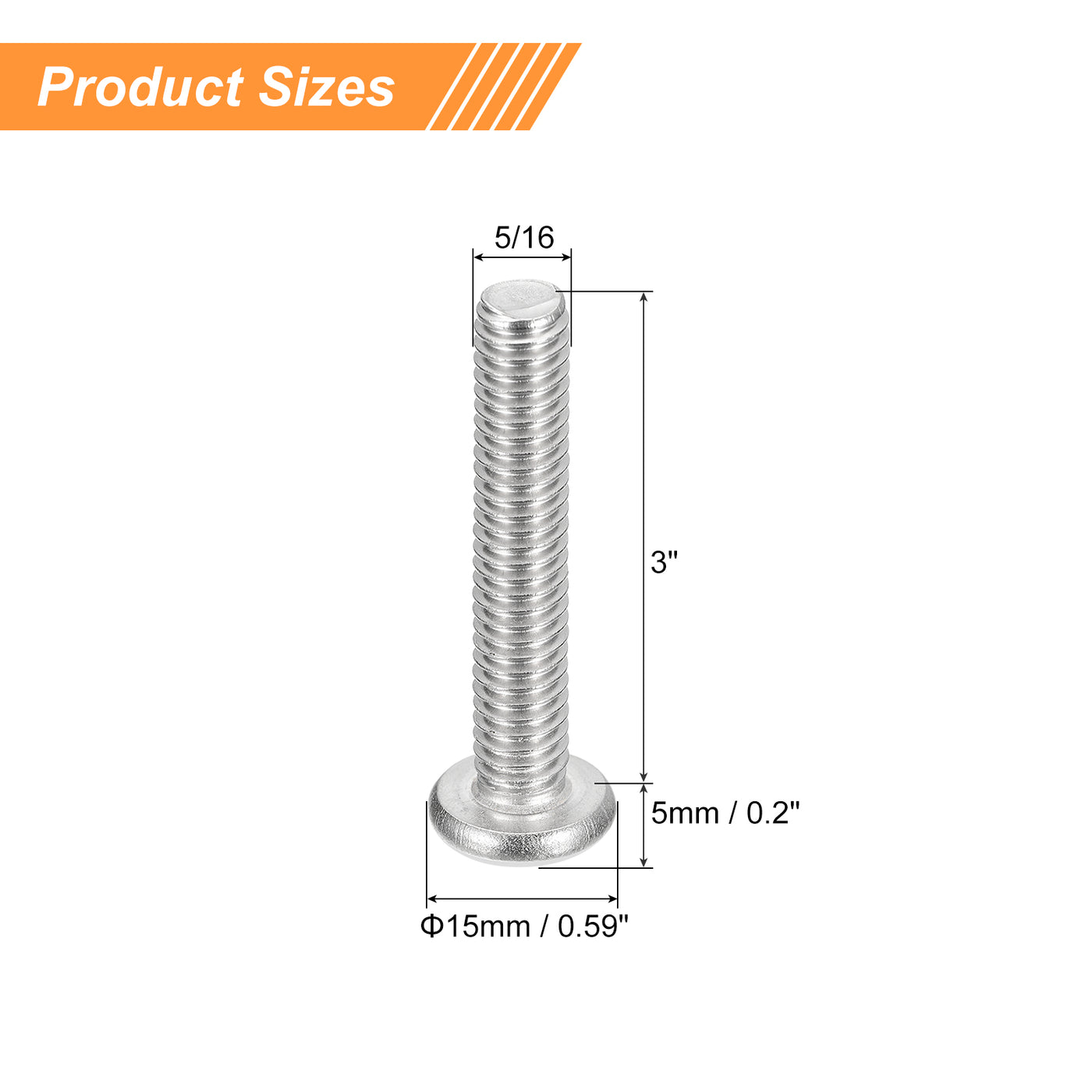 uxcell Uxcell 5/16-18x3" Pan Head Machine Screws, Stainless Steel 18-8 Screw, Pack of 5