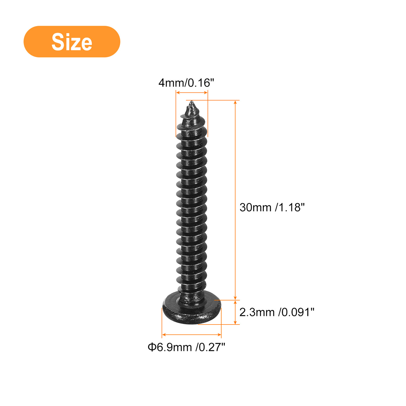 uxcell Uxcell 4mm x 30mm Phillips Pan Head Self-tapping Screw, 100pcs - 304 Stainless Steel Round Head Wood Screw Full Thread (Black)