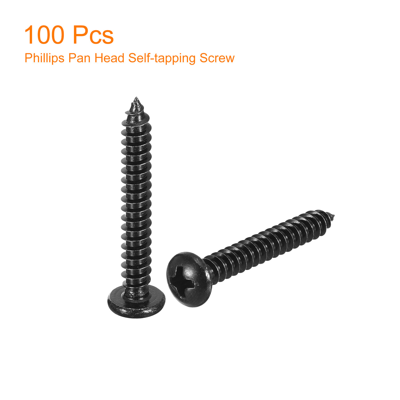 uxcell Uxcell 4mm x 30mm Phillips Pan Head Self-tapping Screw, 100pcs - 304 Stainless Steel Round Head Wood Screw Full Thread (Black)