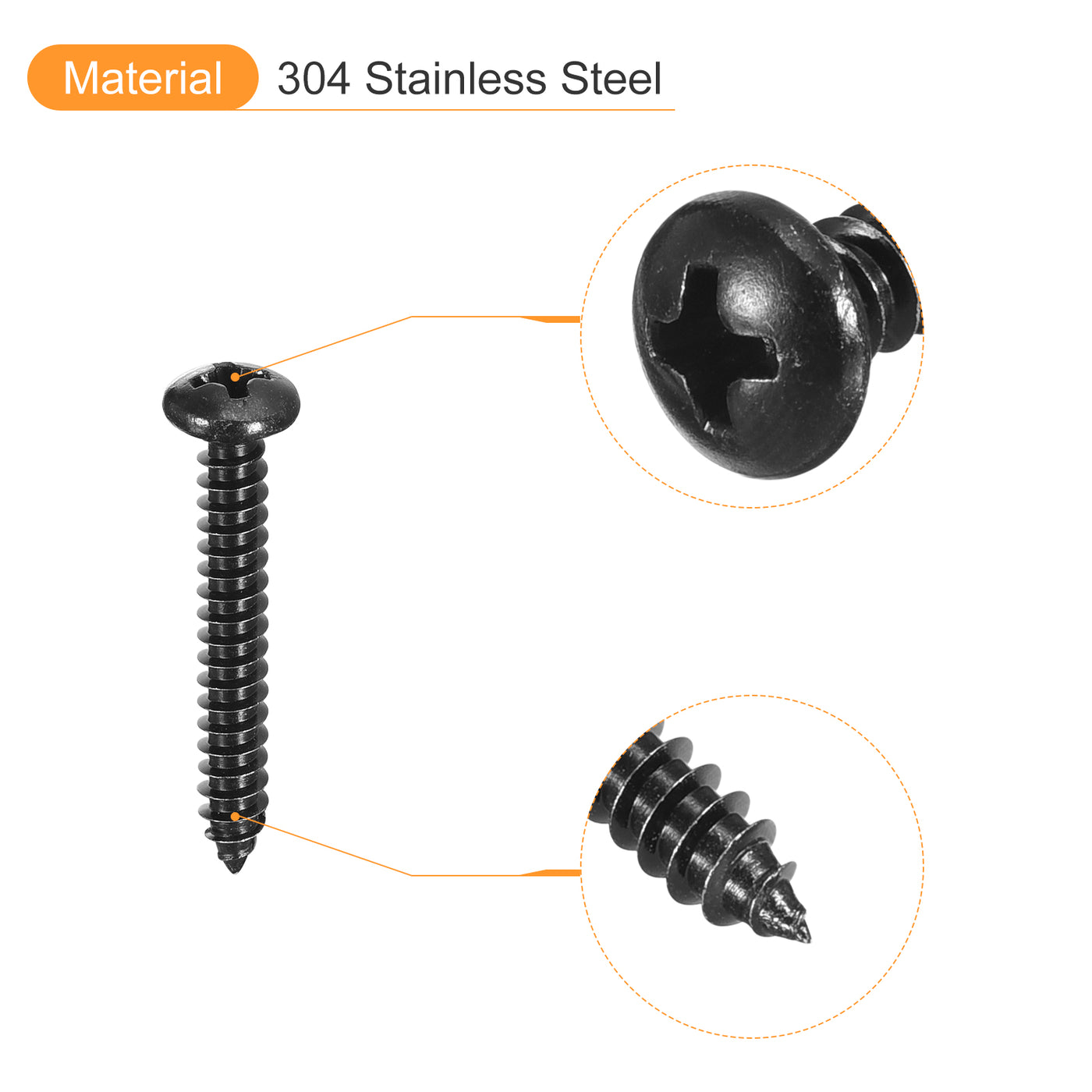 uxcell Uxcell 4mm x 30mm Phillips Pan Head Self-tapping Screw, 100pcs - 304 Stainless Steel Round Head Wood Screw Full Thread (Black)