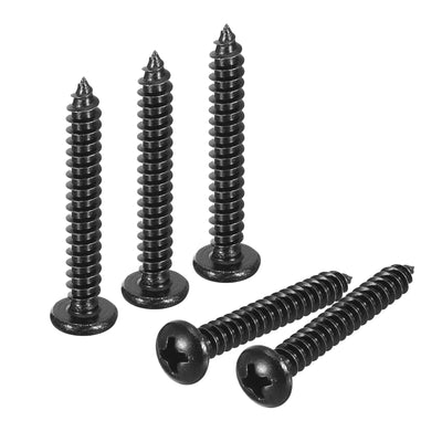 uxcell Uxcell 4mm x 30mm Phillips Pan Head Self-tapping Screw, 100pcs - 304 Stainless Steel Round Head Wood Screw Full Thread (Black)