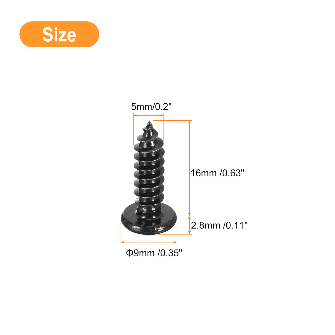 uxcell Uxcell 5mm x 16mm Phillips Pan Head Self-tapping Screw, 50pcs - 304 Stainless Steel Round Head Wood Screw Full Thread (Black)