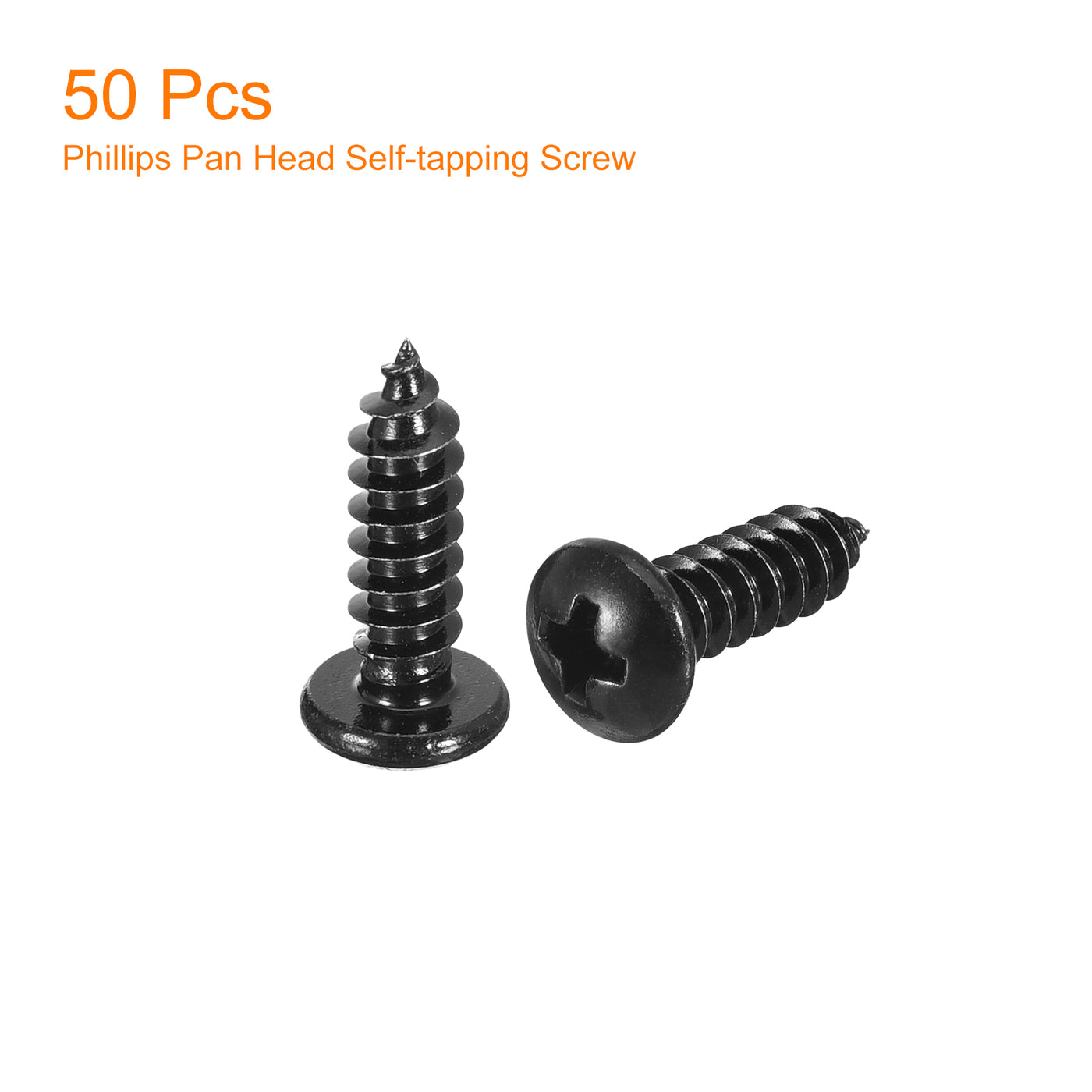 uxcell Uxcell 5mm x 16mm Phillips Pan Head Self-tapping Screw, 50pcs - 304 Stainless Steel Round Head Wood Screw Full Thread (Black)