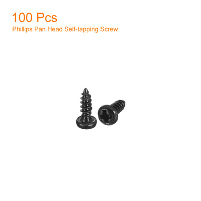 Harfington Uxcell #2 x 15/64" Phillips Pan Head Self-tapping Screw, 100pcs - 304 Stainless Steel Round Head Wood Screw Full Thread (Black)