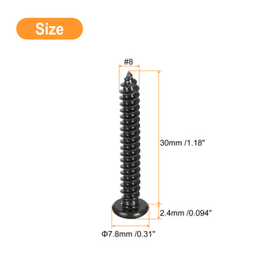 Harfington Uxcell #8 x 1-3/16" Phillips Pan Head Self-tapping Screw, 50pcs - 304 Stainless Steel Round Head Wood Screw Full Thread (Black)