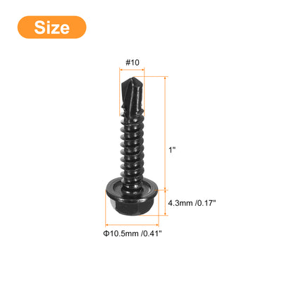 Harfington Uxcell 100Pcs #10 x 1" Hex Washer Head Self Drilling Screws Sheet Metal Screws