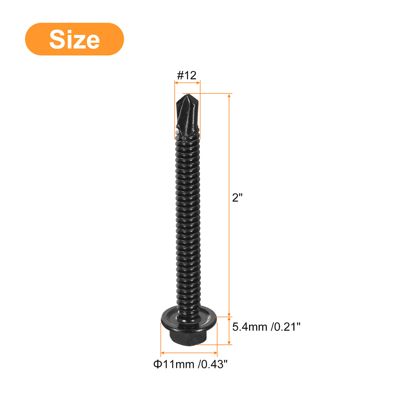 uxcell Uxcell 30Pcs #12 x 2" Hex Washer Head Self Drilling Screws Sheet Metal Screws