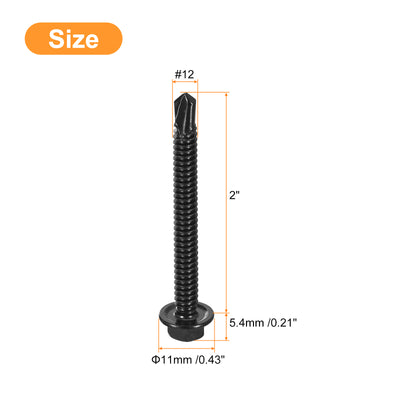 Harfington Uxcell 30Pcs #12 x 2" Hex Washer Head Self Drilling Screws Sheet Metal Screws