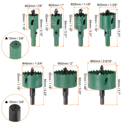 Harfington 7pcs 22mm-65mm M42 High Speed Steel Bi-Metal Hole Saw Drill Bit Set for Wood