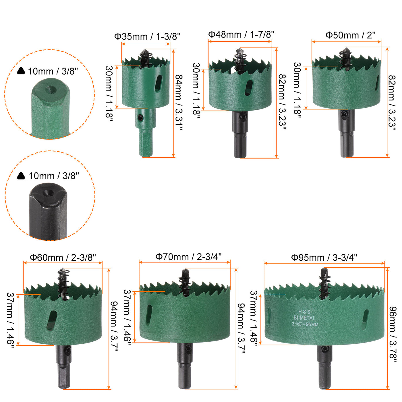 Harfington 6pcs 35mm-95mm M42 High Speed Steel Bi-Metal Hole Saw Drill Bit Set Kit for Wood