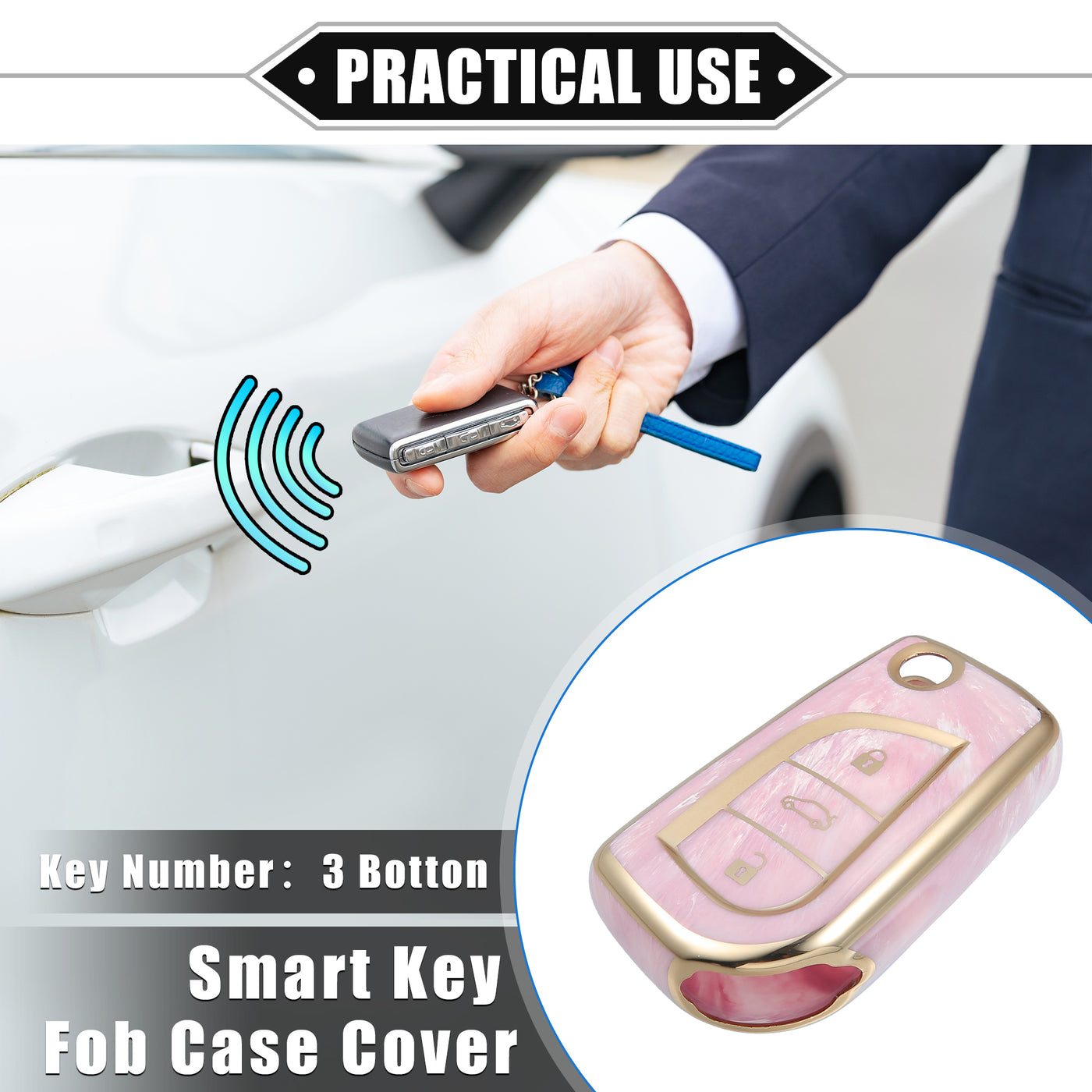 VekAuto Key Fob Cover Case Compatible for Toyota Fortuner 2017-2022, Soft TPU Pink 3 Button Remote Keyless Smart Key Fob Case Protection Shell