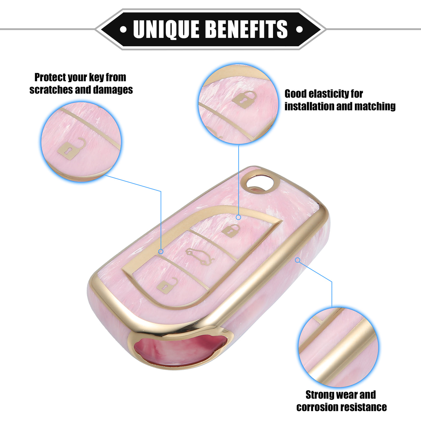 VekAuto Key Fob Cover Case Compatible for Toyota Fortuner 2017-2022, Soft TPU Pink 3 Button Remote Keyless Smart Key Fob Case Protection Shell