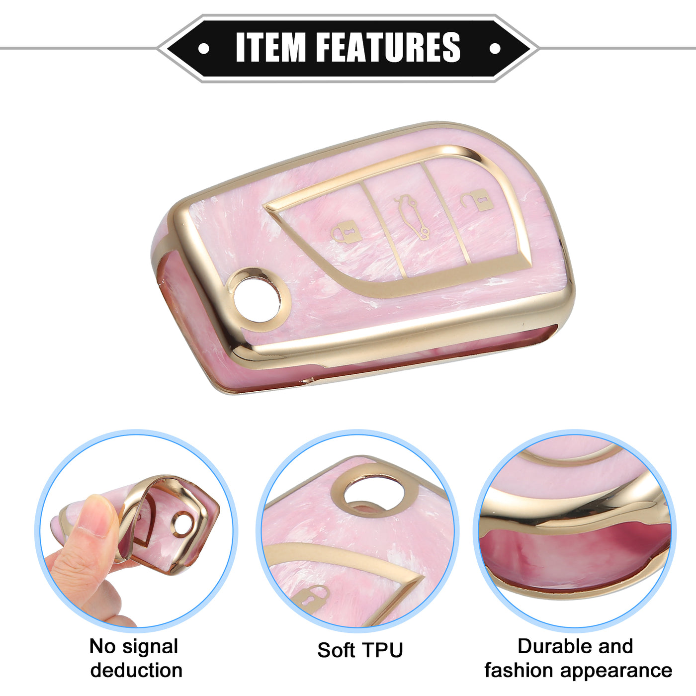 VekAuto Key Fob Cover Case Compatible for Toyota Fortuner 2017-2022, Soft TPU Pink 3 Button Remote Keyless Smart Key Fob Case Protection Shell