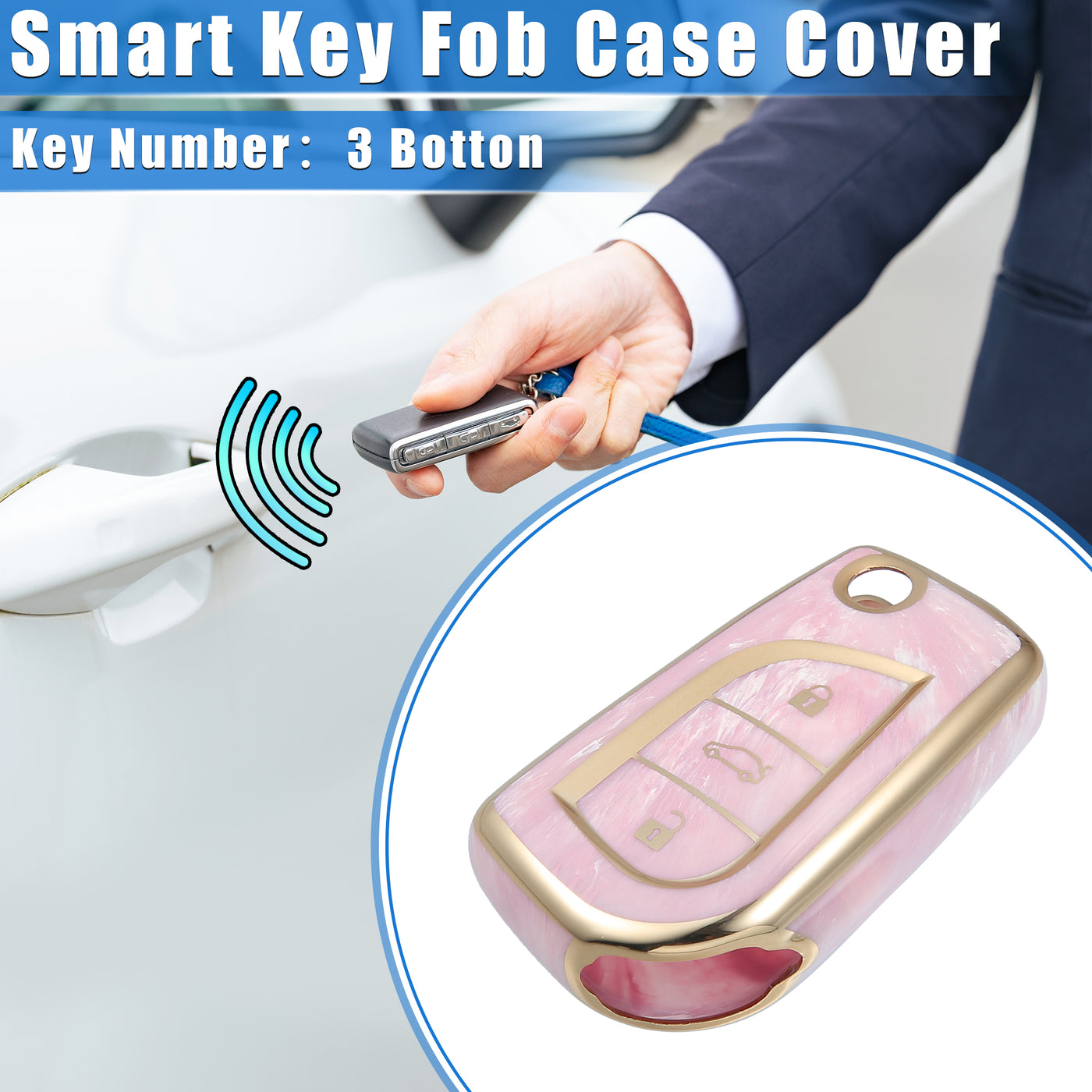 VekAuto Key Fob Cover Case Compatible for Toyota Fortuner 2017-2022, Soft TPU Pink 3 Button Remote Keyless Smart Key Fob Case Protection Shell